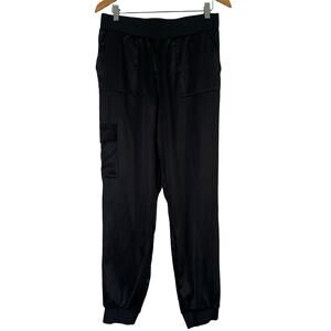 A629608 LOGO by Lori Goldstein Satin Cargo Pant with Rib Waistband Black S
